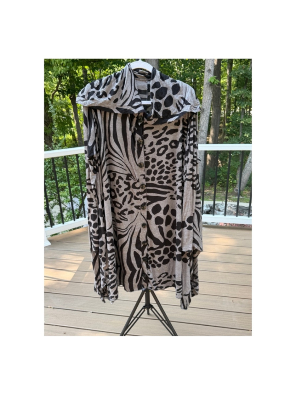 Alain Weiz Grey and Black Animal Print Tunic, Size L